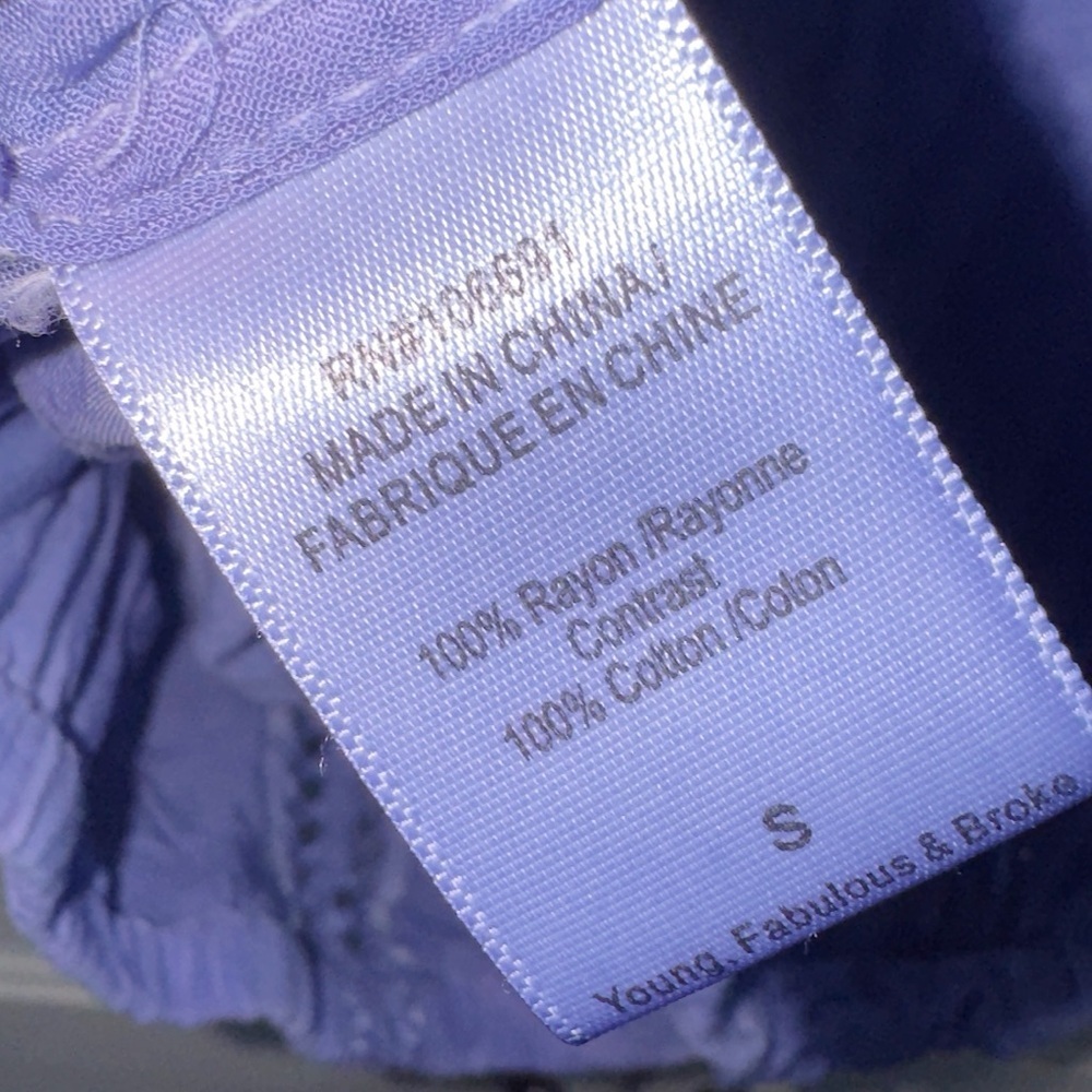 NWT Young Fabulous & Broke YFB Villa Top Purple Lavender Small Off Shoulder L/S - Picture 6 of 9